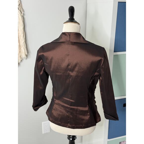 Vintage 1990s Y2K Tadashi Shoji Brown Rhinestone Button Evening Jacket Blazer 12 - Picture 2 of 7